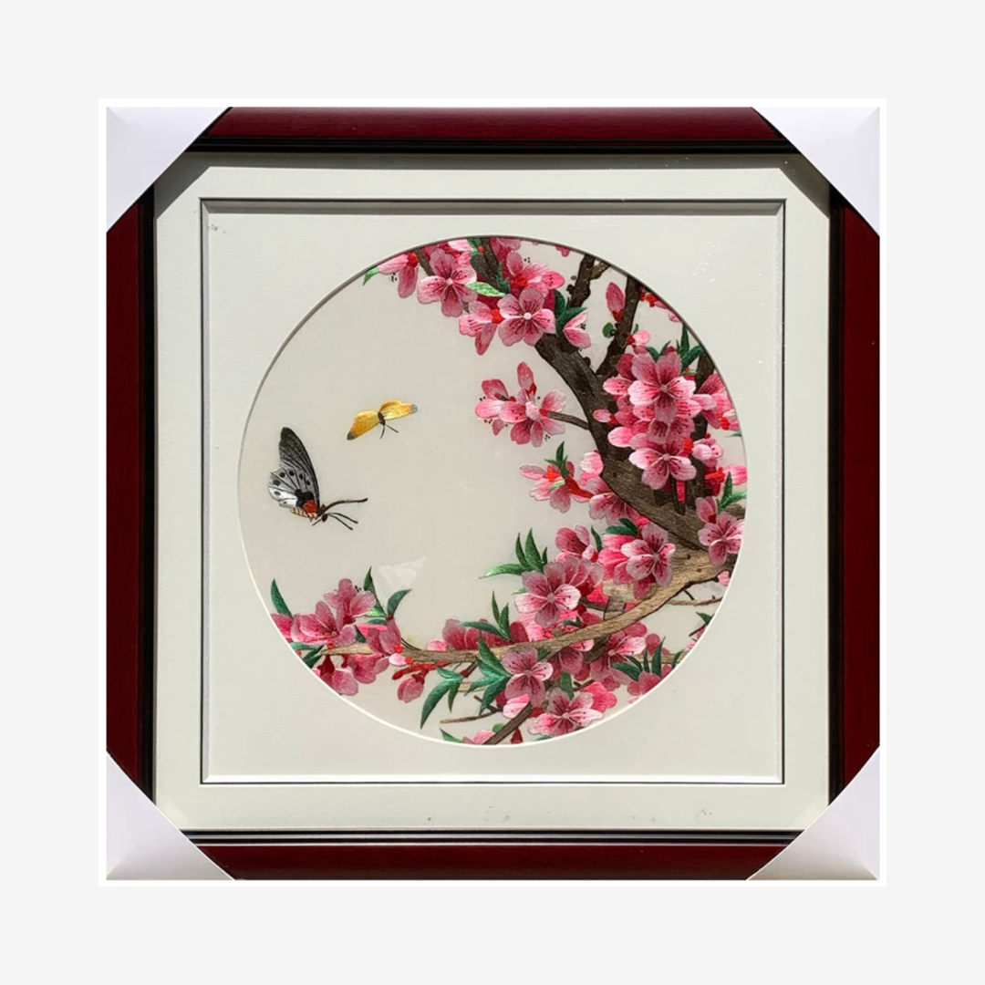 Su Embroidery Framed Wall Painting Art | Peach Blossom and Butterflies