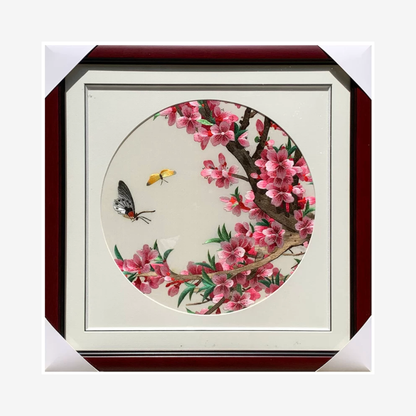 Su Embroidery Framed Wall Painting Art | Peach Blossom and Butterflies
