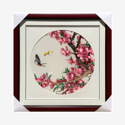Su Embroidery Framed Wall Painting Art | Peach Blossom and Butterflies