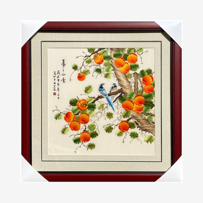 Su Embroidery Framed Wall Painting Art | Persimmon and Magpies, All Things as Wished