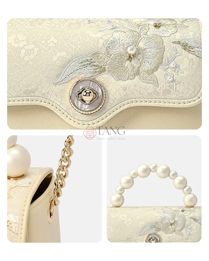 Tang Red 17 Embroidered Orchid Pearl Top-Handle Bag
