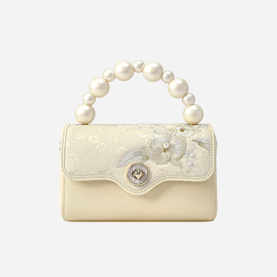 Tang Red 17 Embroidered Orchid Pearl Top-Handle Bag
