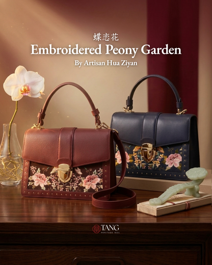 Tang Red 22 Embroidered Peony Garden Crossbody Bag
