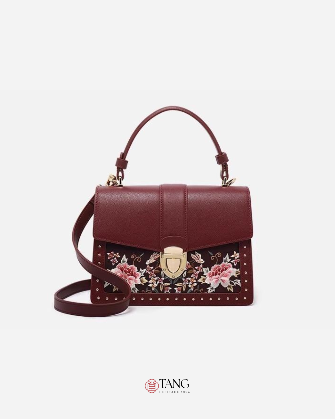 Tang Red 22 Embroidered Peony Garden Crossbody Bag