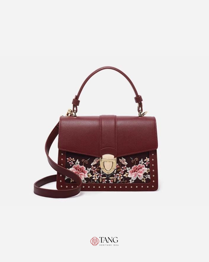 Tang Red 22 Embroidered Peony Garden Crossbody Bag