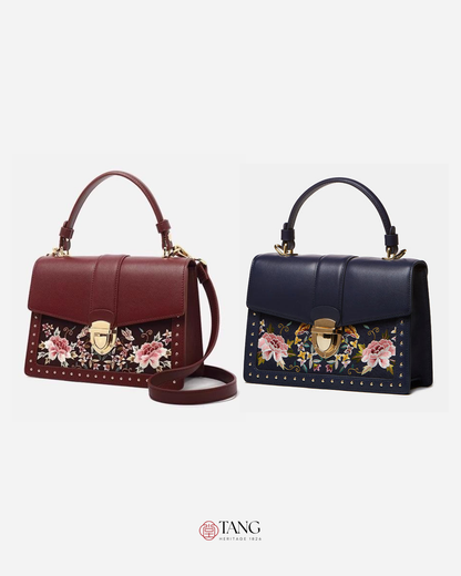 Tang Red 22 Embroidered Peony Garden Crossbody Bag