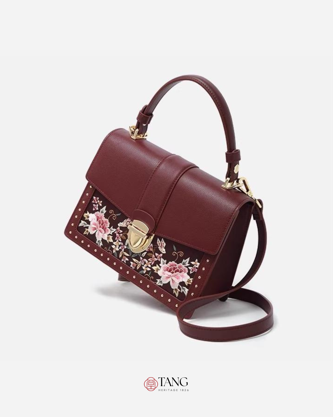 Tang Red 22 Embroidered Peony Garden Crossbody Bag