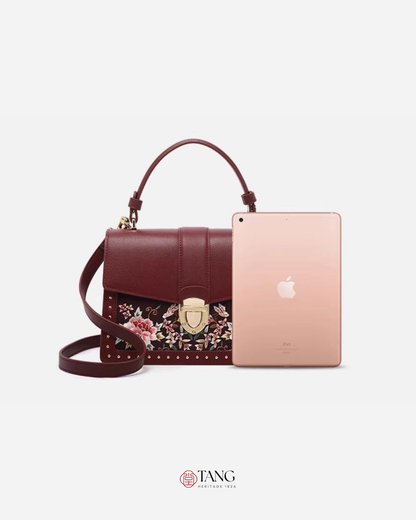 Tang Red 22 Embroidered Peony Garden Crossbody Bag