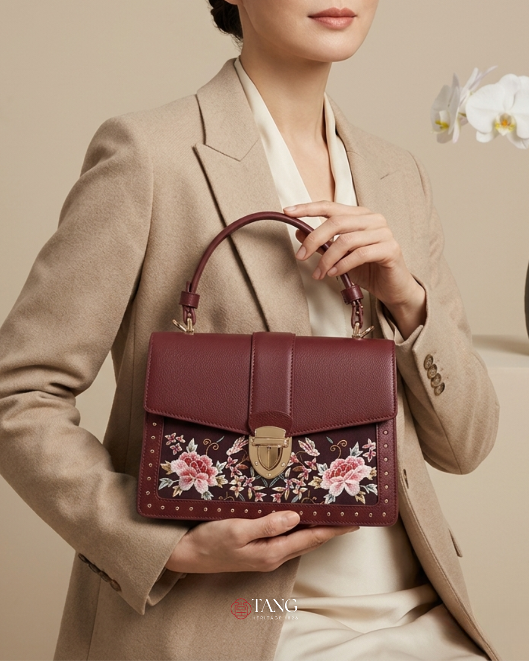 Tang Red 22 Embroidered Peony Garden Crossbody Bag