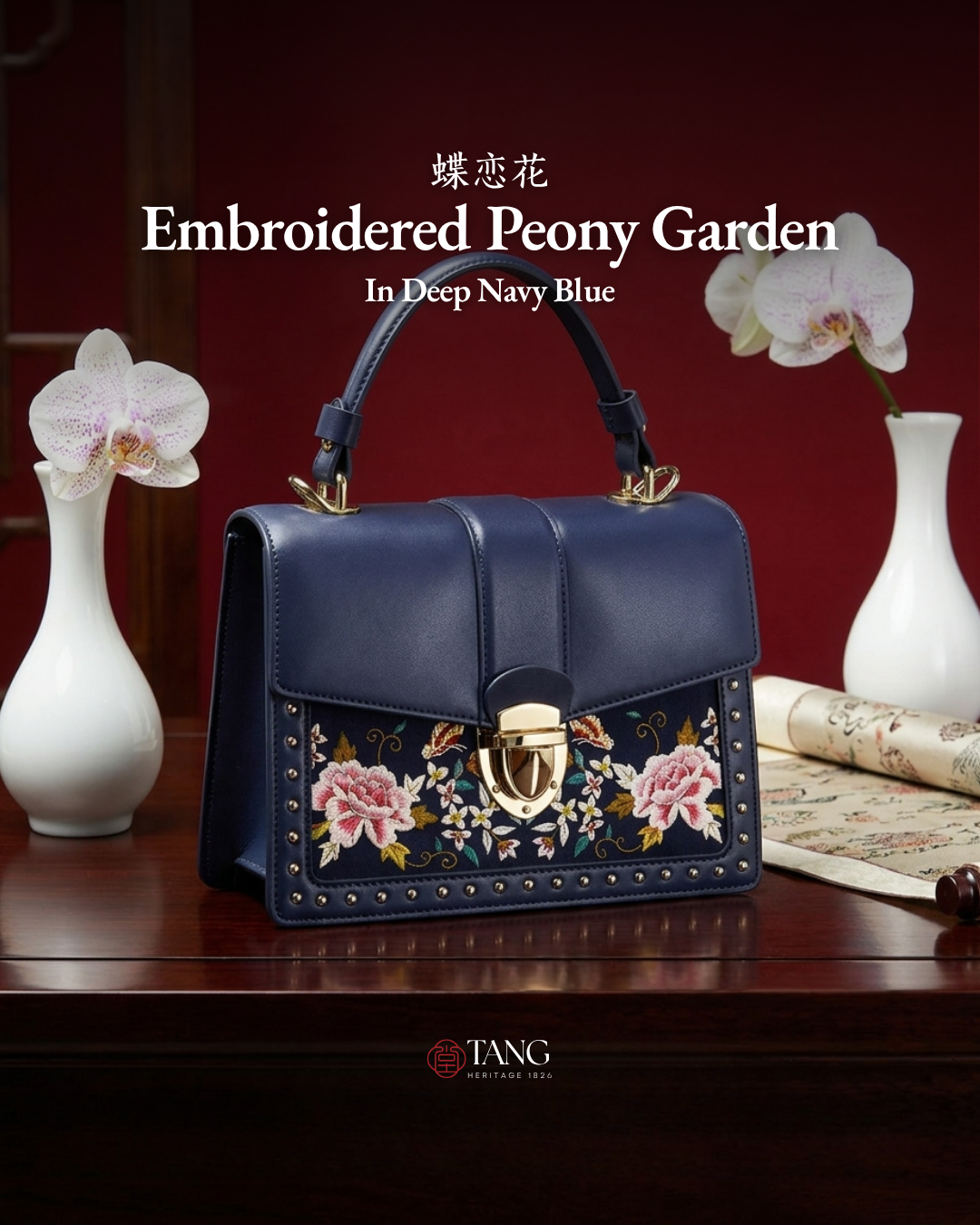 Tang Red 22 Embroidered Peony Garden Crossbody Bag