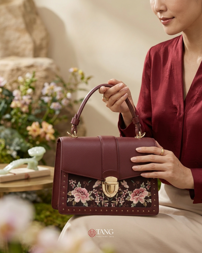Tang Red 22 Embroidered Peony Garden Crossbody Bag
