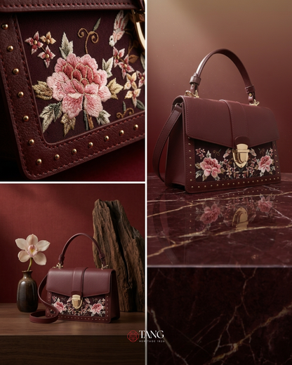 Tang Red 22 Embroidered Peony Garden Crossbody Bag