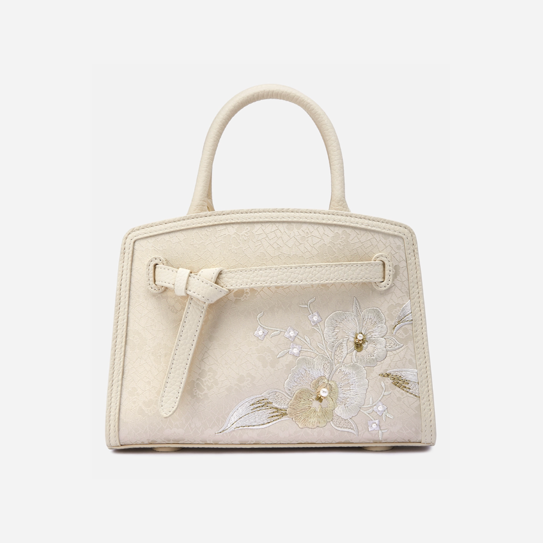 Tang Red 17 Embroidered Orchid Pearl Top-Handle Bag