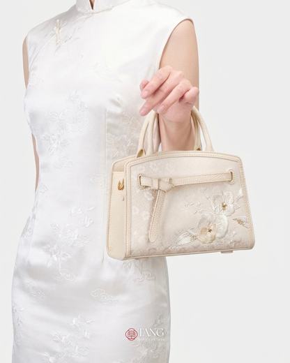 Tang Red 17 Embroidered Orchid Pearl Top-Handle Bag