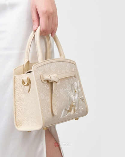 Tang Red 17 Embroidered Orchid Pearl Top-Handle Bag
