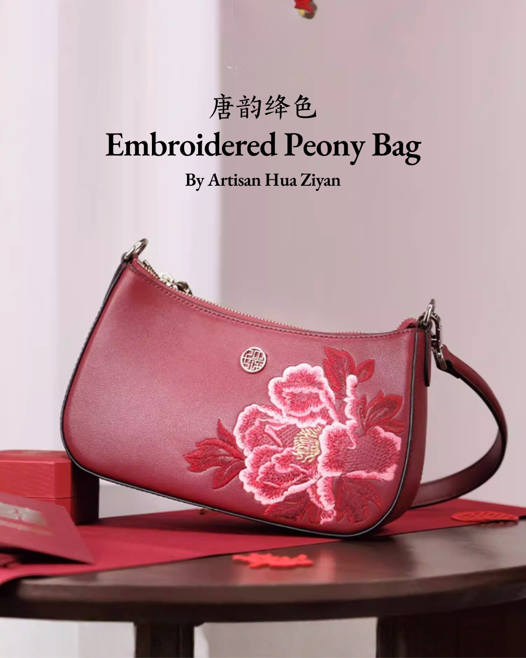 Tang Branded Rucksack Tang Red 24 Embroidered-Peony Shoulder Bag – Tang Heritage