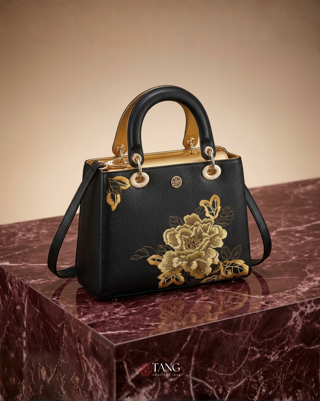 Tang Red 25 Embroidered Queen Peony Tote