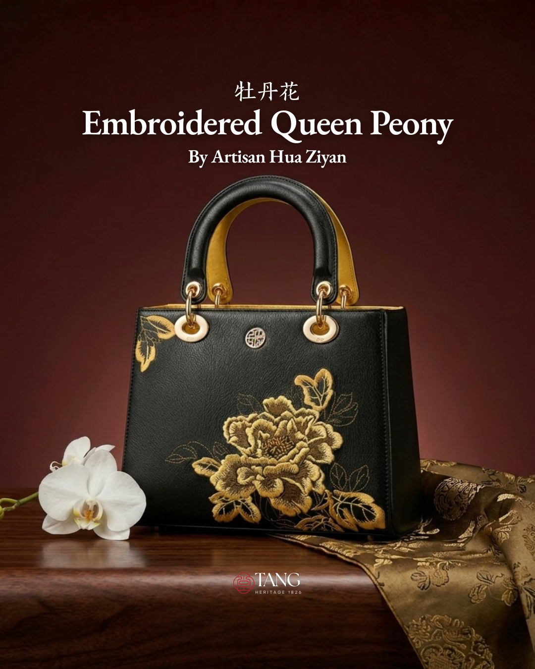Tang Red 25 Embroidered Queen Peony Tote