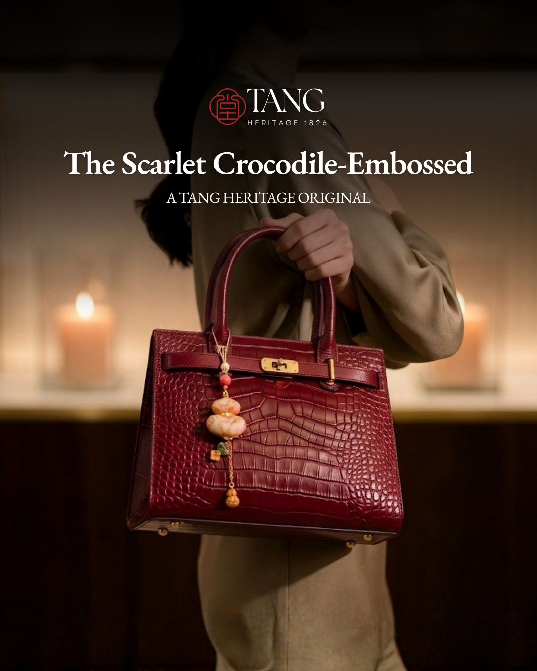 Tang Red 27 Scarlet Crocodile-Embossed Tote | Handcrafted Leather