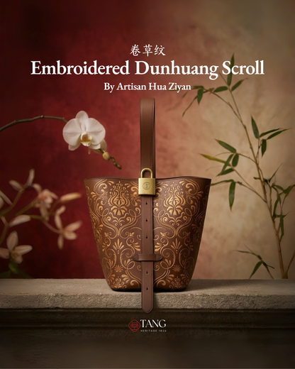 Tang Red 28 Embroidered Dunhuang Scroll Bucket Bag
