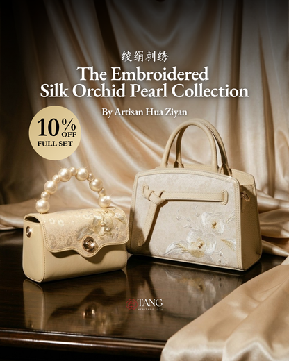 Tang Red 17 Embroidered Orchid Pearl Top-Handle Bag