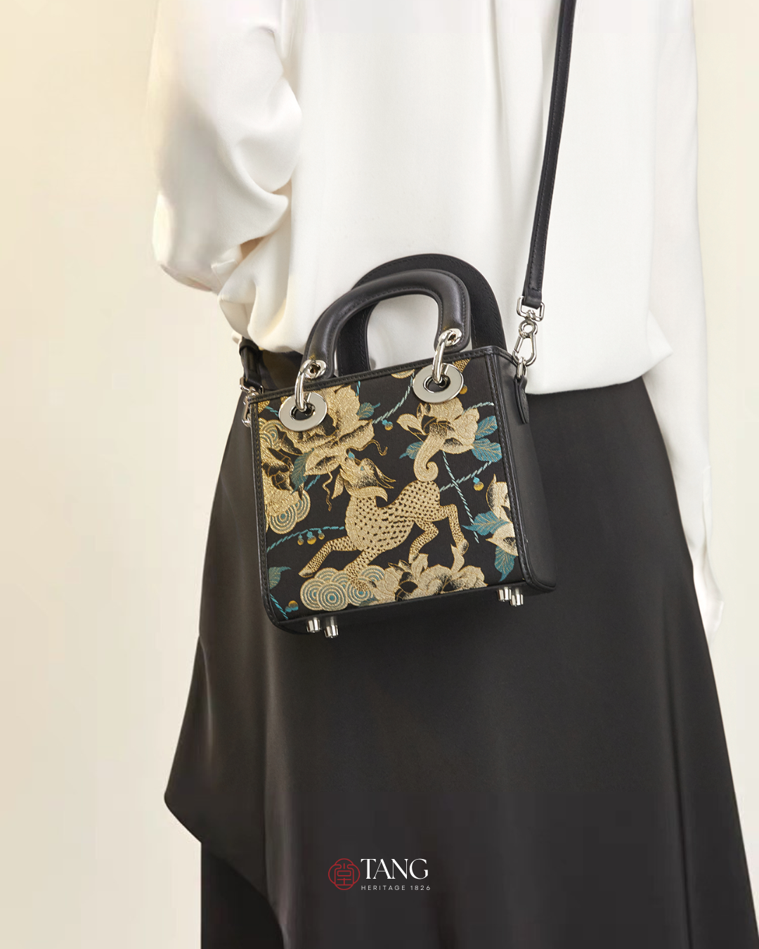 Tang Red 17 Gilt Qilin Peony Song Brocade Bag