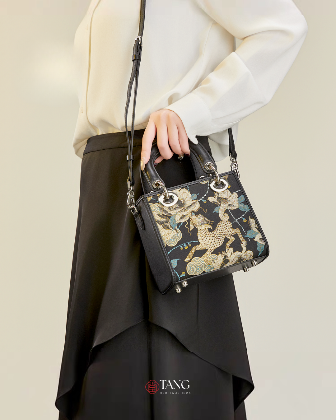 Tang Red 17 Gilt Qilin Peony Song Brocade Bag