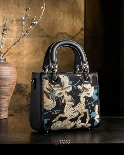 Tang Red 17 Gilt Qilin Peony Song Brocade Bag