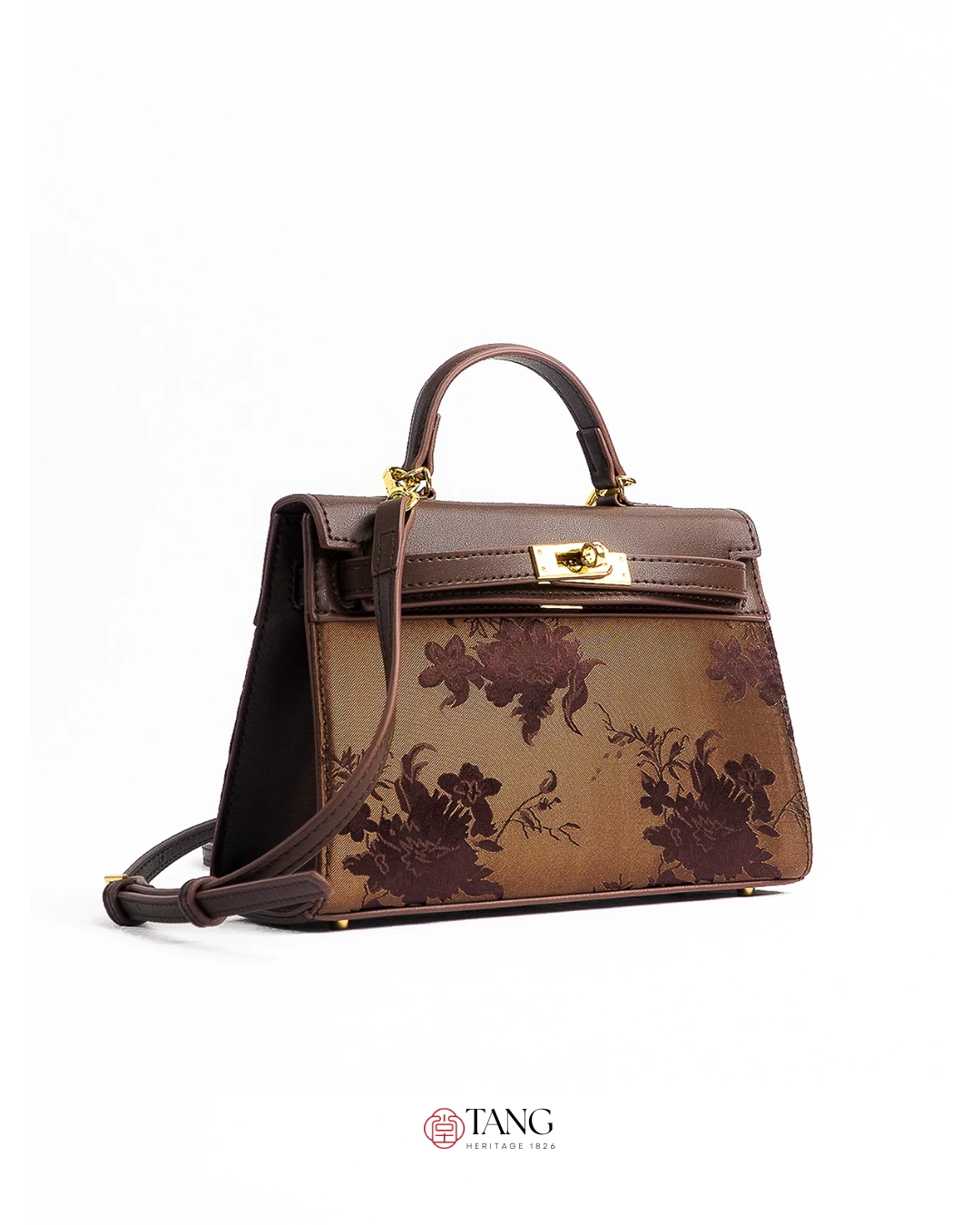 Tang Red 25 Bronze Peony Song Brocade Top-Handle Bag