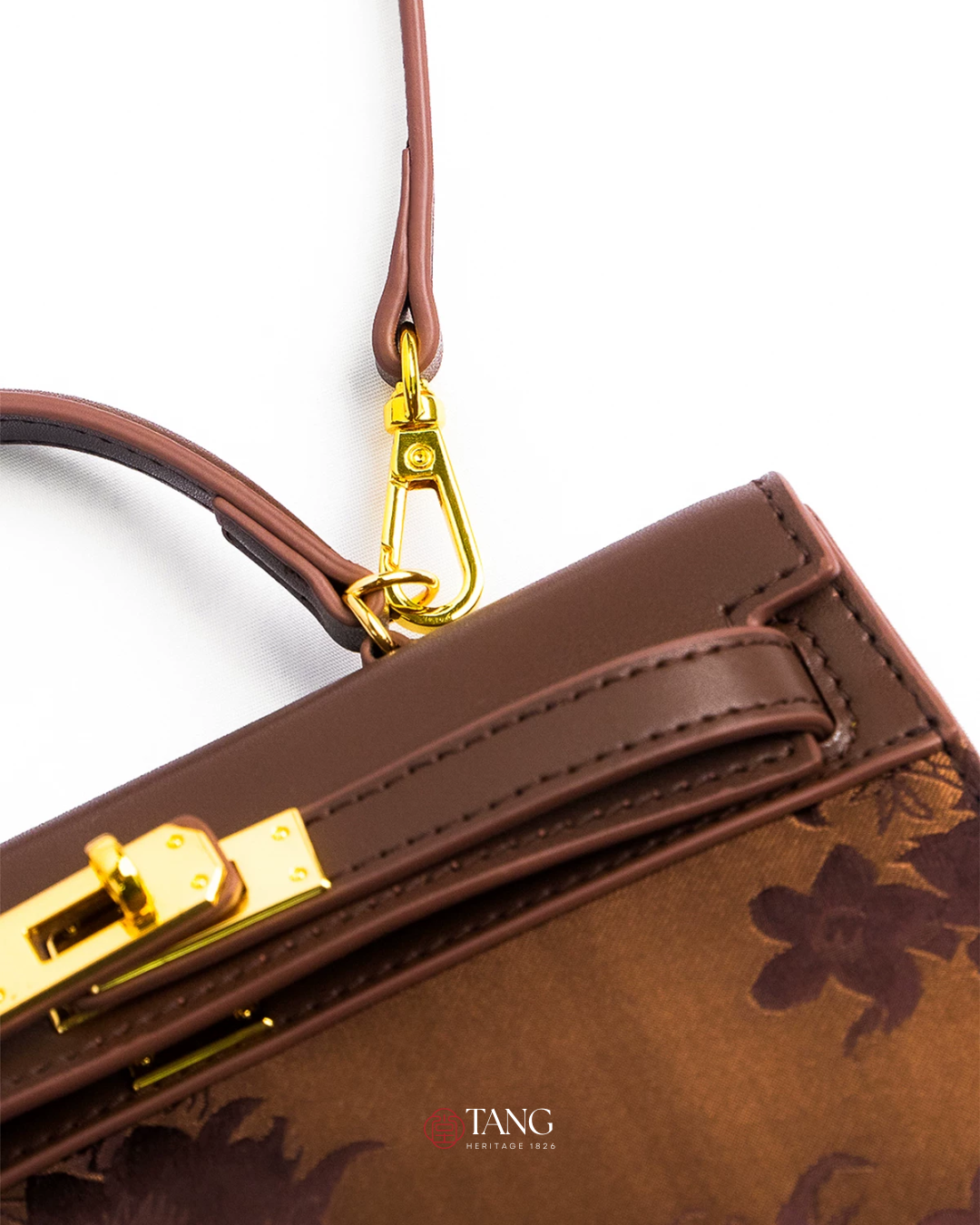 Tang Red 25 Bronze Peony Song Brocade Top-Handle Bag