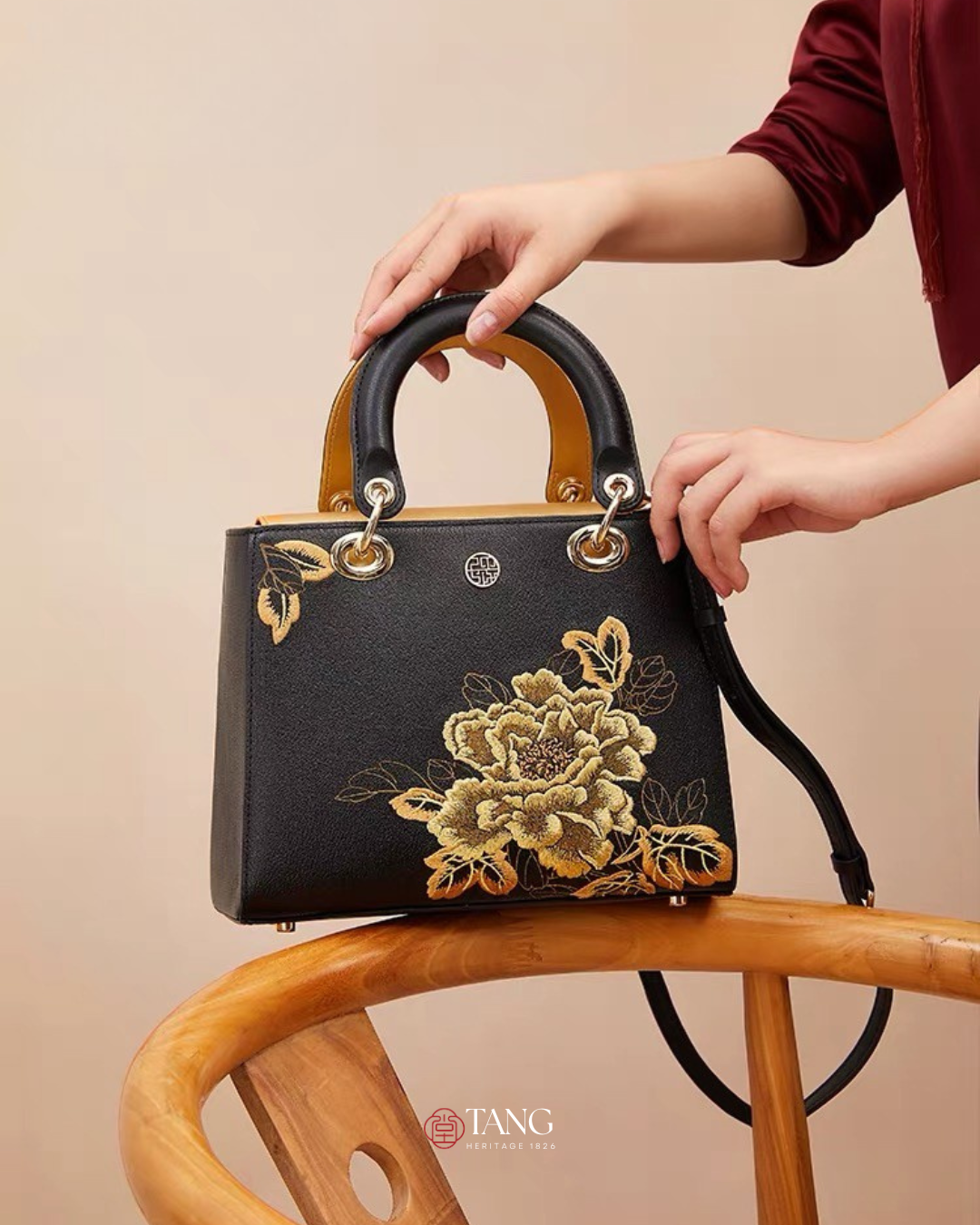 Tang Red 25 Embroidered Queen Peony Tote
