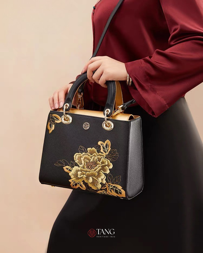 Tang Red 25 Embroidered Queen Peony Tote