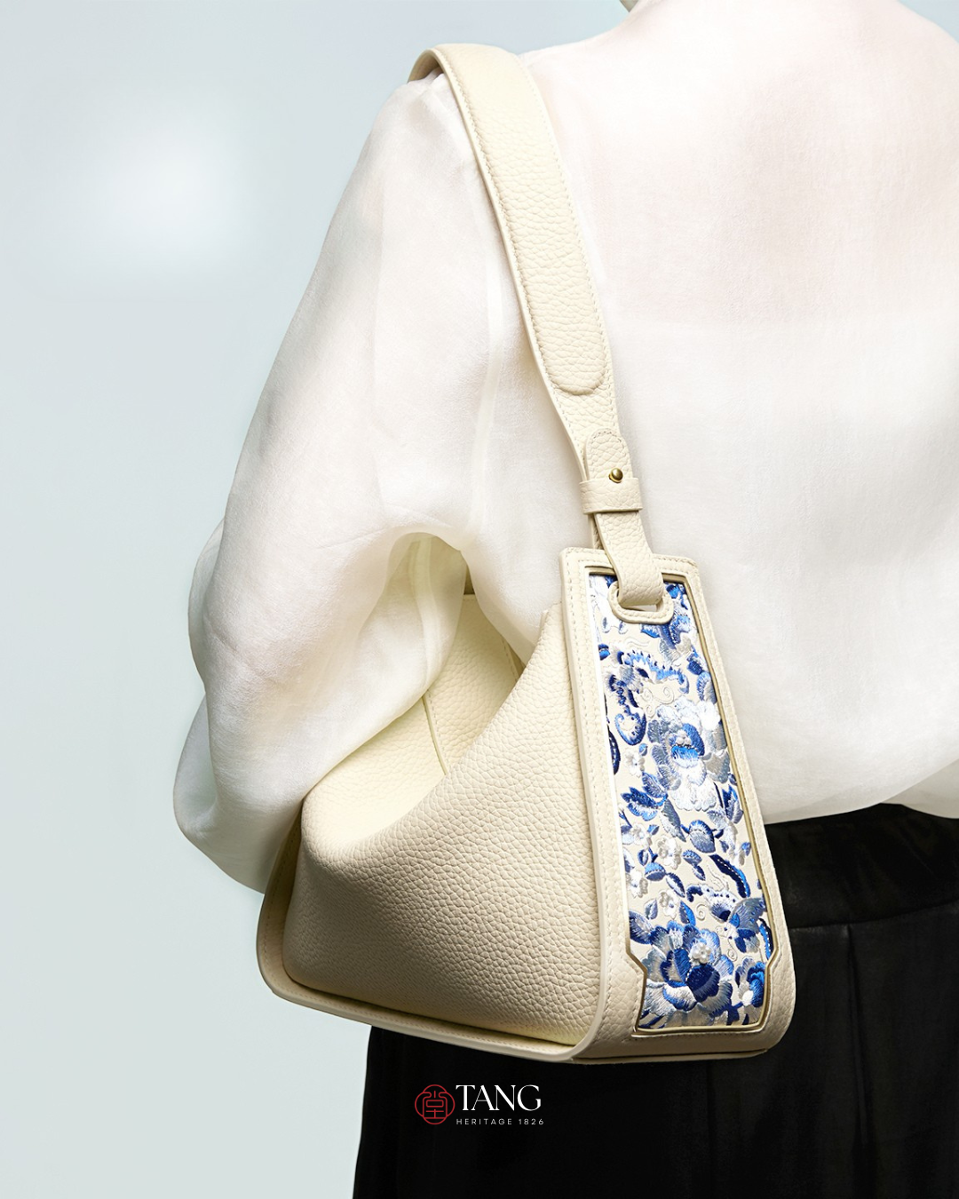 Tang Red 26 Embroidered Qinghua Porcelain Bag — Ivory Porcelain
