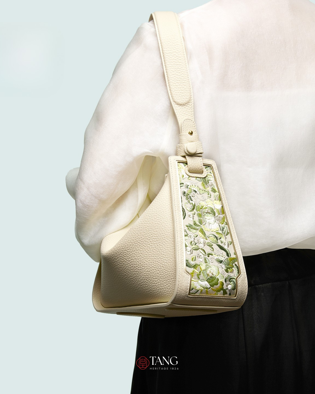 Tang Red 26 Embroidered Qinghua Porcelain Bag — Ivory Porcelain