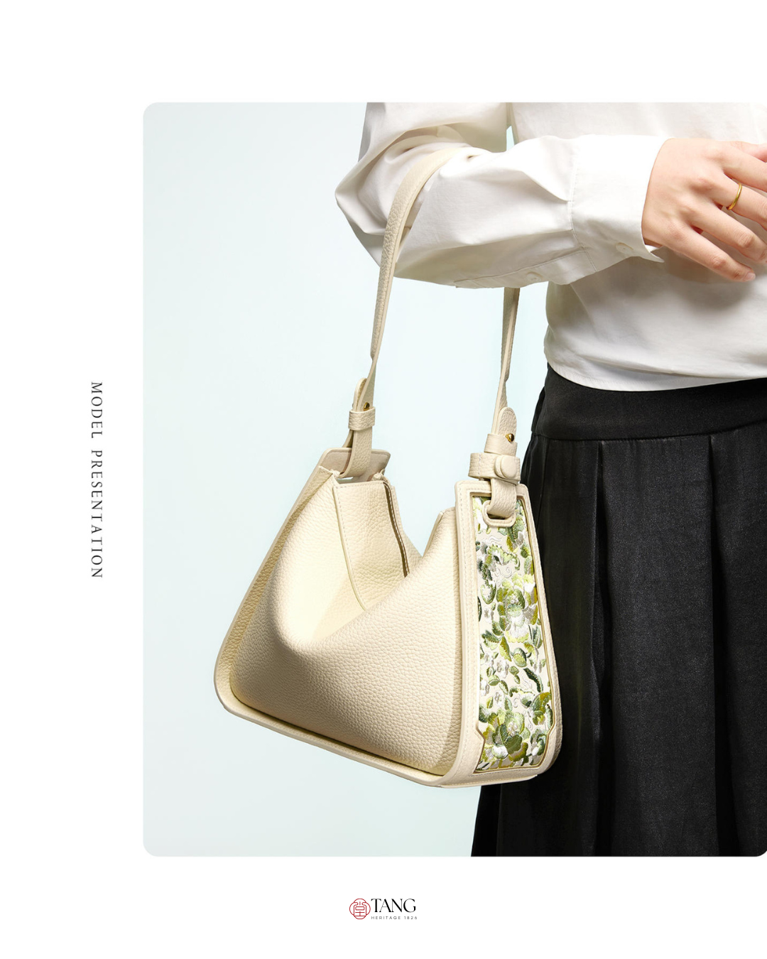 Tang Red 26 Embroidered Qinghua Porcelain Bag — Ivory Porcelain