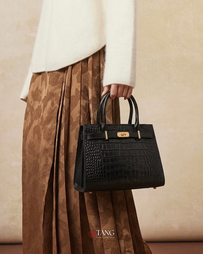 Tang Red 27 Obsidian Crocodile-Embossed Tote