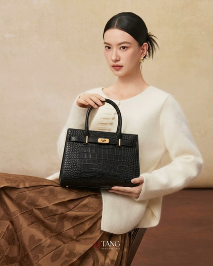 Tang Red 27 Obsidian Crocodile-Embossed Tote