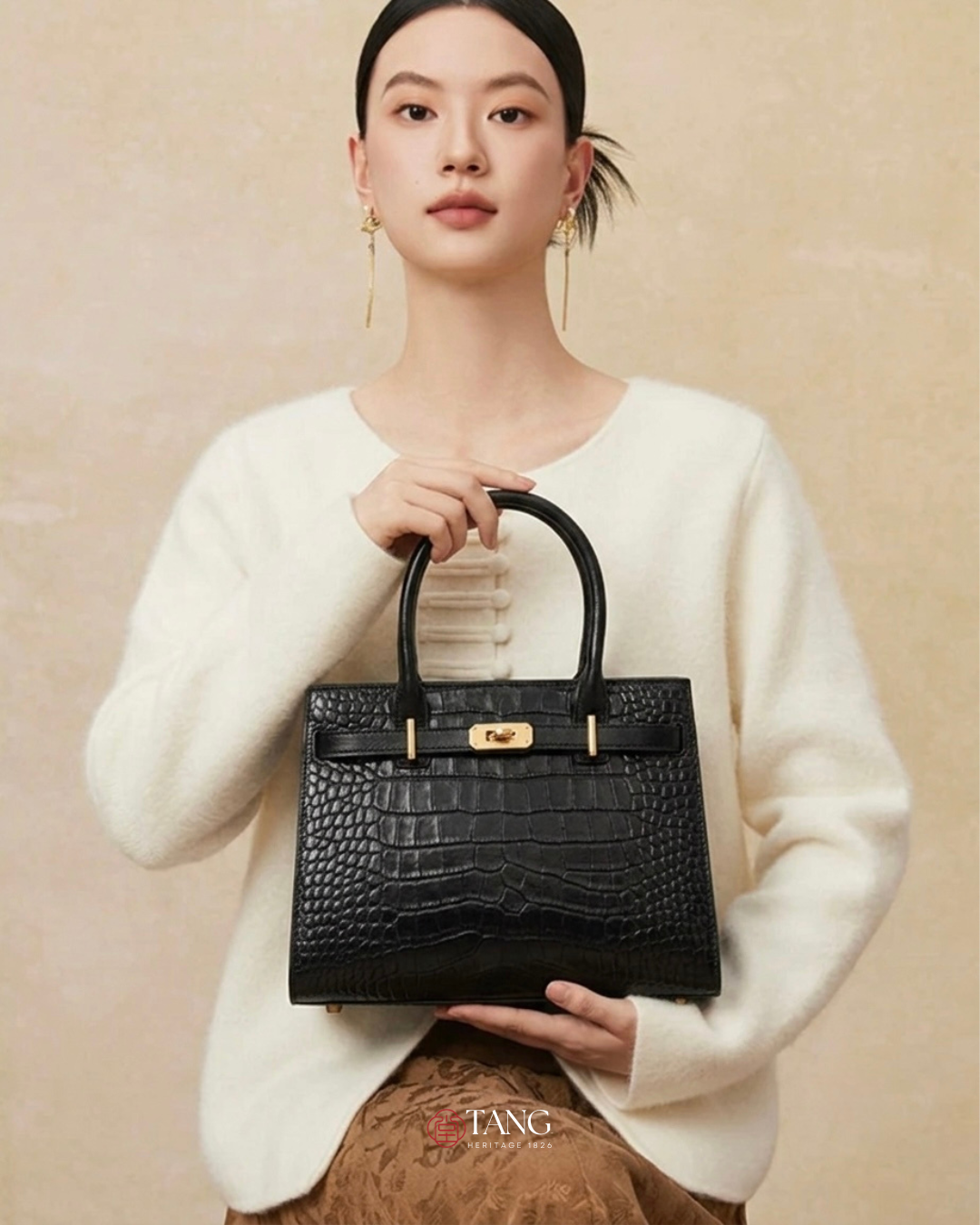 Tang Red 27 Obsidian Crocodile-Embossed Tote