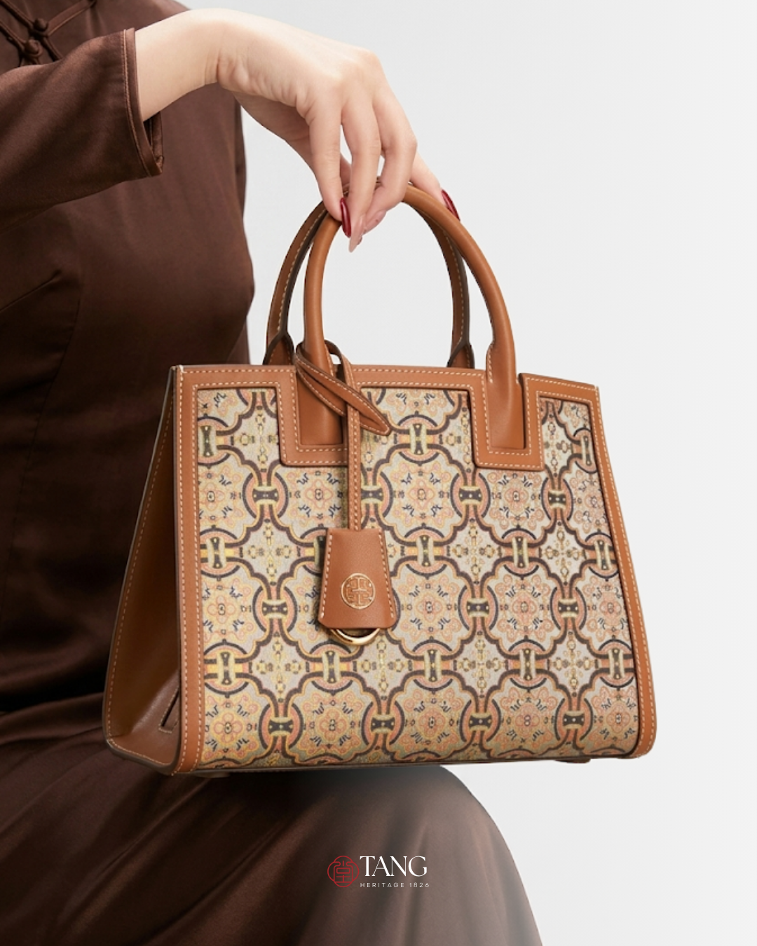 Tang Red 27 Ruyi Peony Song Brocade Tote