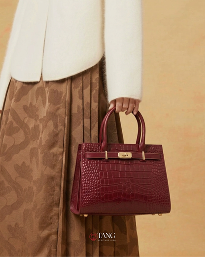 Tang Red 27 Obsidian Crocodile-Embossed Tote