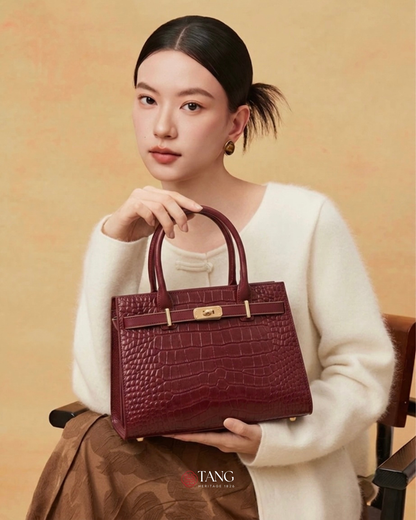 Tang Red 27 Obsidian Crocodile-Embossed Tote