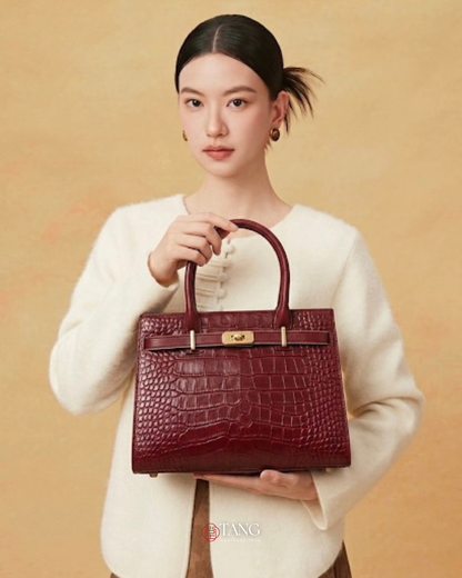 Tang Red 27 Obsidian Crocodile-Embossed Tote