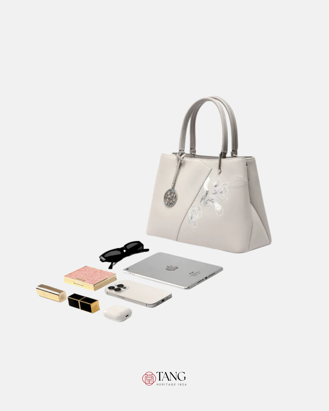 Tang Red 30 Embroidered Magnolia Tote