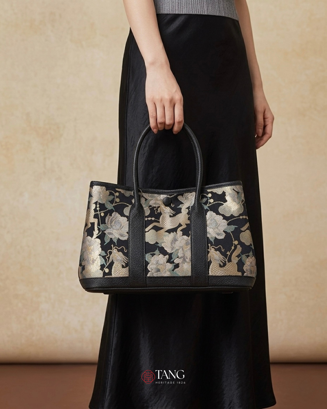 Tang Red 17 Gilt Qilin Peony Song Brocade Bag