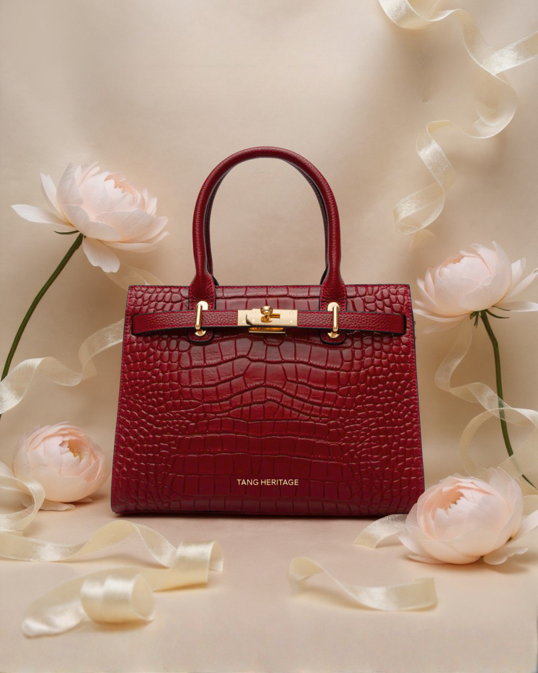 Tang Red 27 Scarlet Crocodile-Embossed Tote