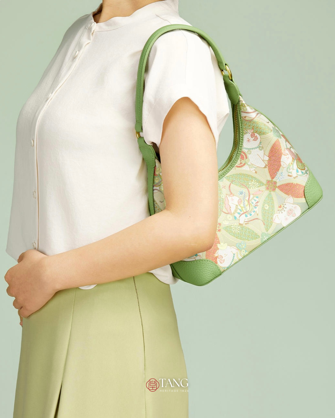 Tang Red 24 Silk Persimmon Brocade Shoulder Bag