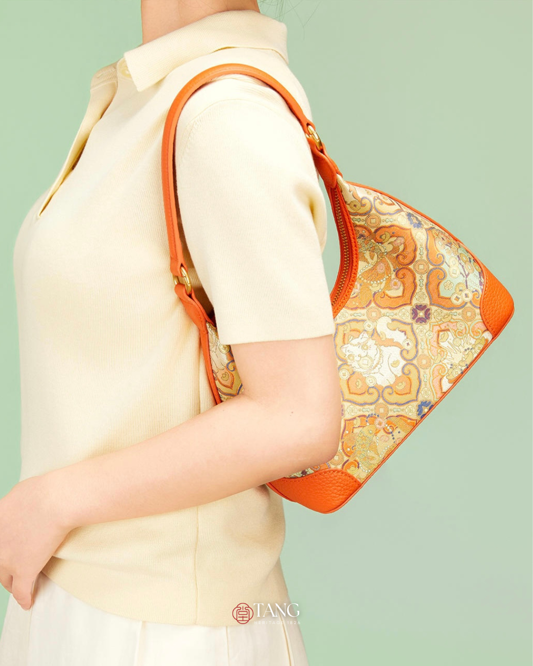 Tang Red 24 Silk Persimmon Brocade Shoulder Bag