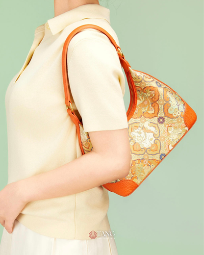 Tang Red 24 Silk Persimmon Brocade Shoulder Bag