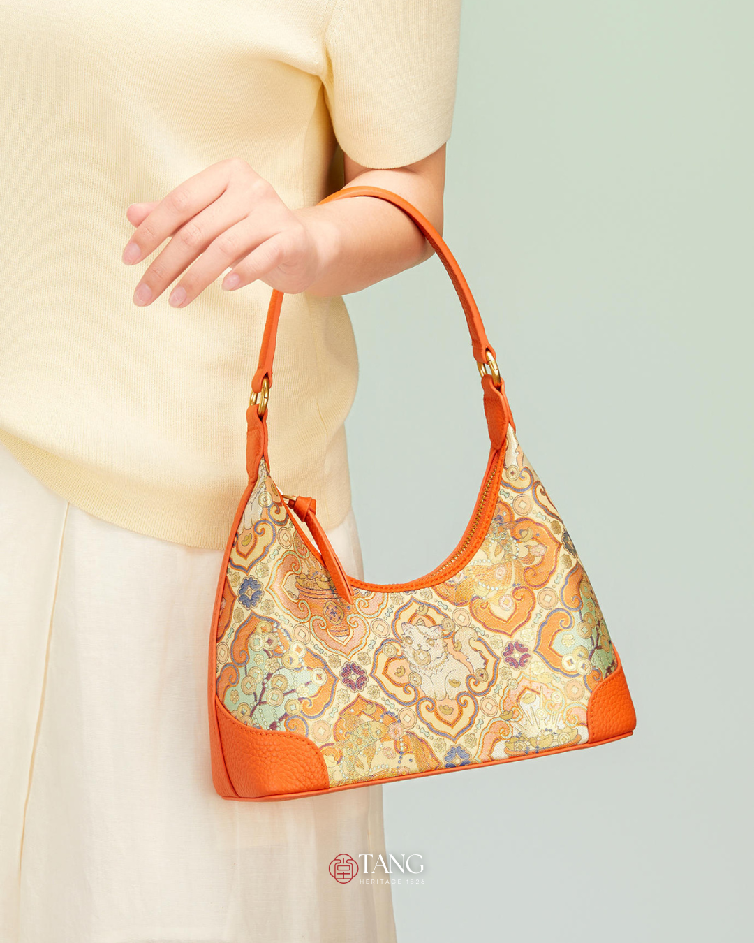 Tang Red 24 Silk Persimmon Brocade Shoulder Bag