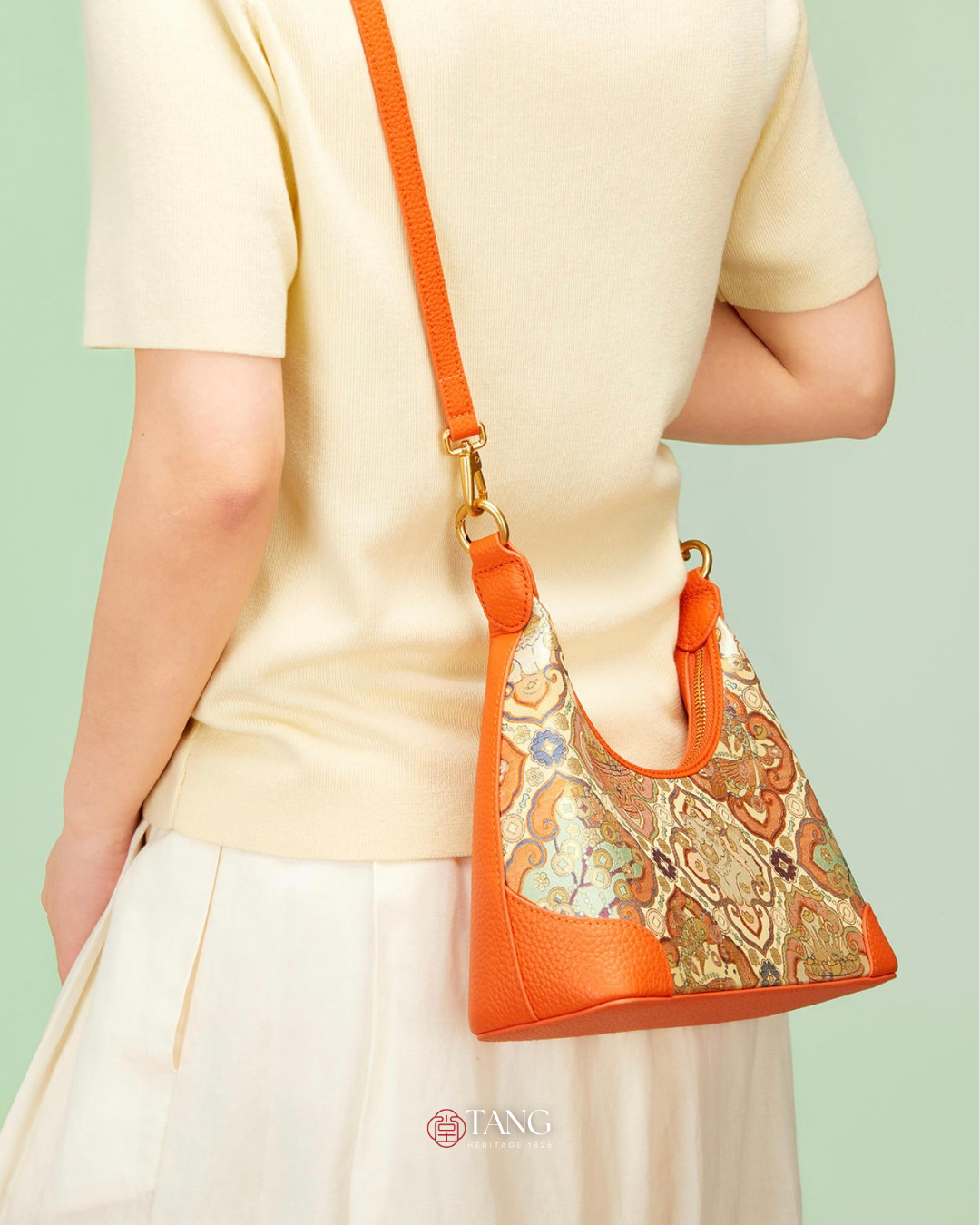 Tang Red 24 Silk Persimmon Brocade Shoulder Bag